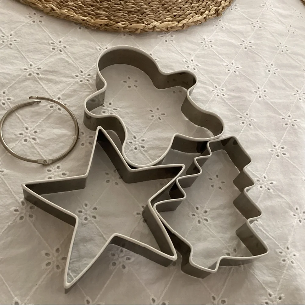 Crate & Barrel Silver Cookie Cutter Set for Holiday Baking.